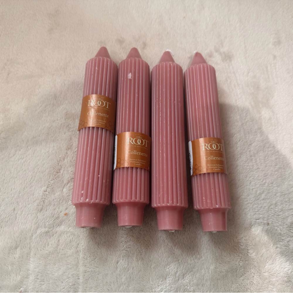 Set of Pink Ribbed beewax Candles